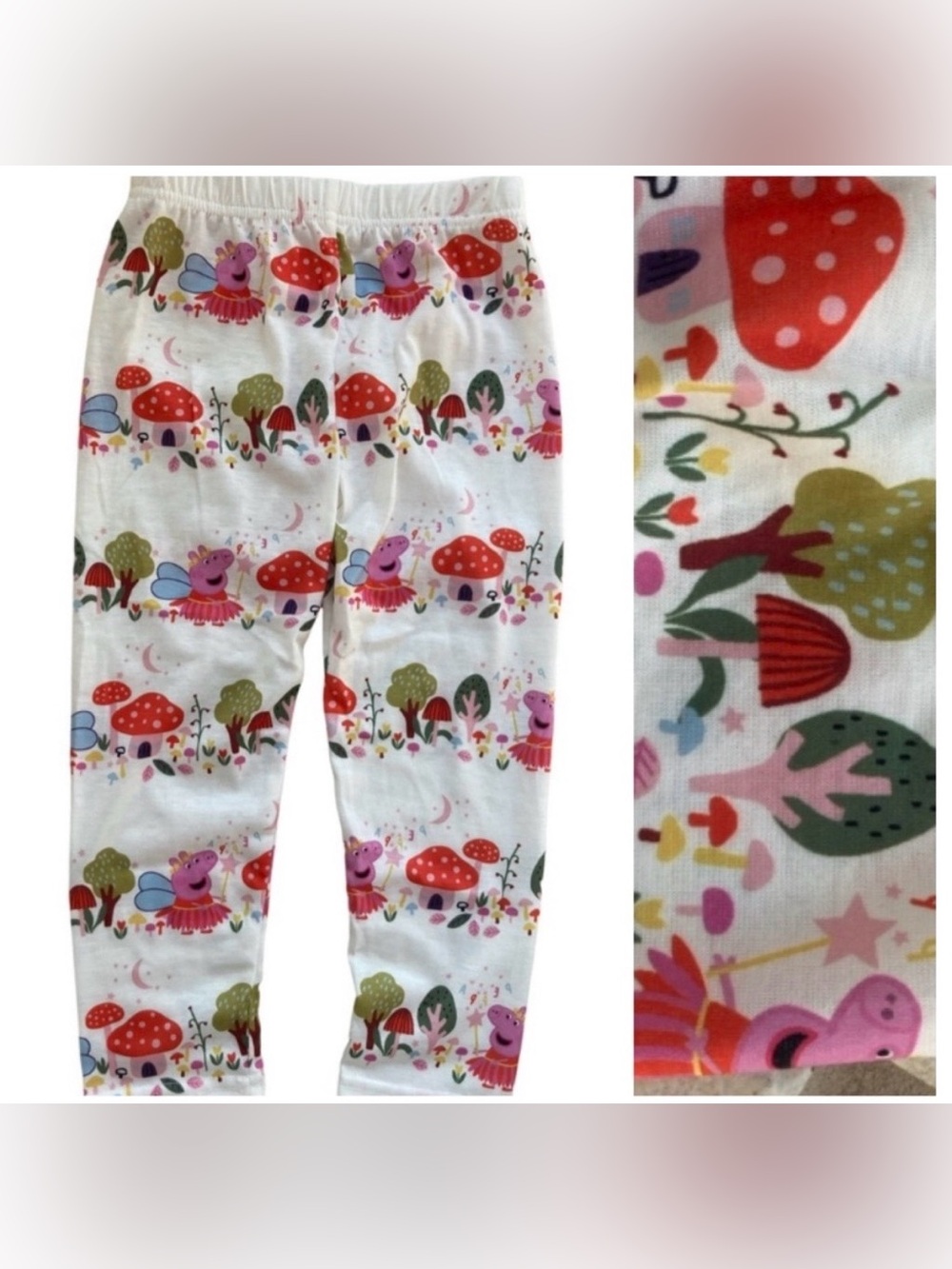 PatPat 3Y Peppa Pig Poly Spandex Bottoms White With Peppa Red Pink Mushrooms